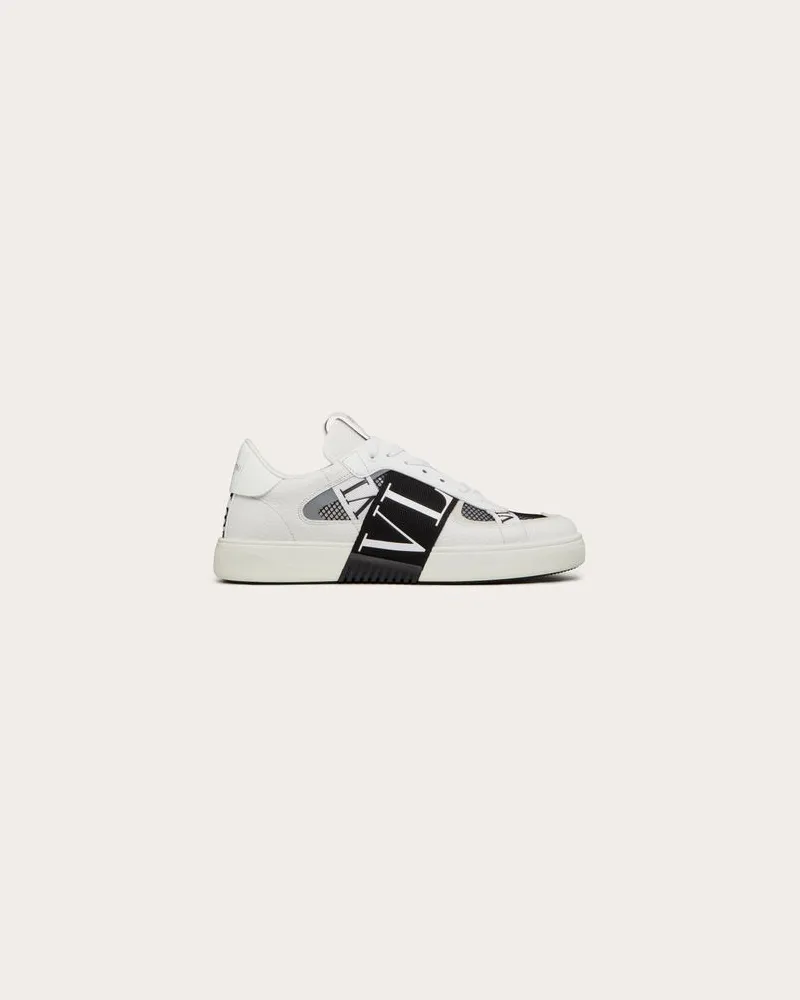 Valentino Garavani LOW-TOP-SNEAKER VL7N AUS KALBSLEDER UND MESH MIT BÄNDERN Mann WEISS/ SCHWARZ Weiss