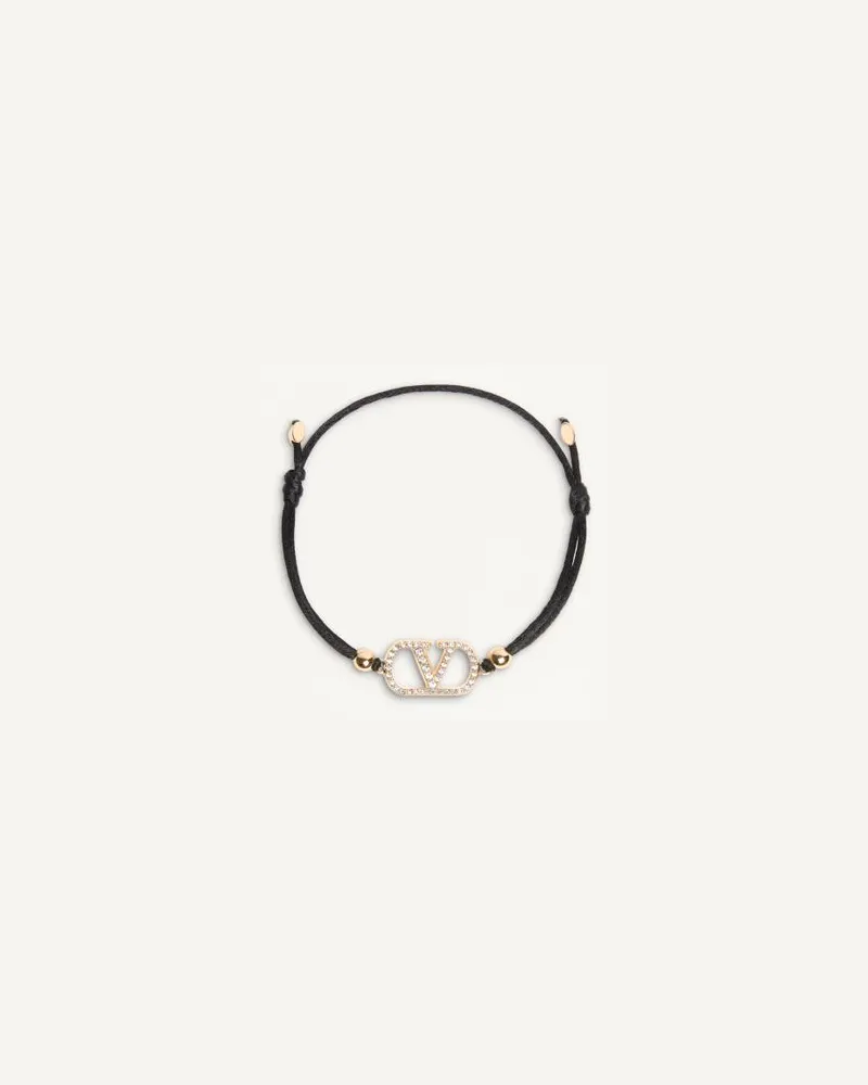 Valentino Garavani Valentino Garavani Vlogo Signature Armband Aus Baumwolle Und Swarovski Kristallen Frau SCHWARZ Schwarz