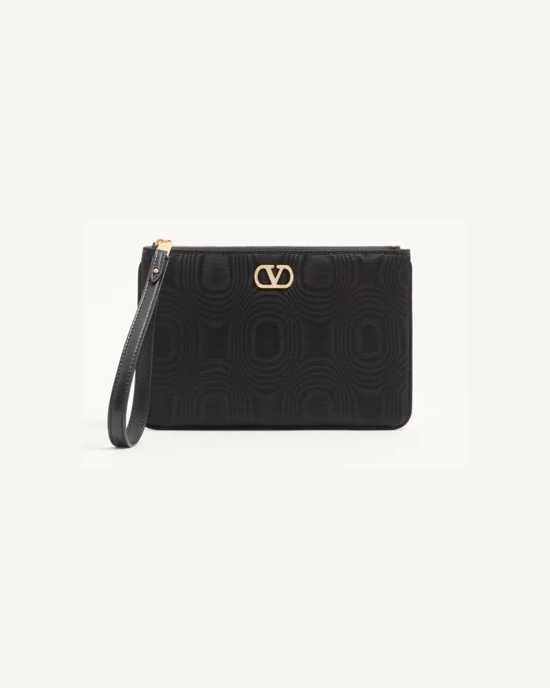 Valentino Garavani VLogo Signature Clutch aus Moiré-Stoff mit Juwel-Logo. Frau SCHWARZ Schwarz