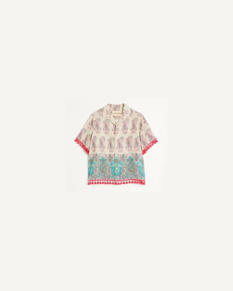 Valentino Garavani Leichtes Leinen-Bowlinghemd Mit Voyage Imaginaire-Print Mann MULTICOLOR Multicolor