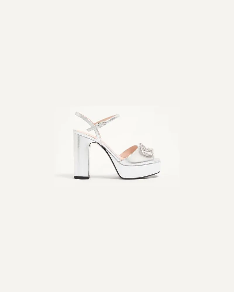 Valentino Garavani VLogo Signature Plateau-Sandalen Aus Beschichtetem Nappaleder, 115 mm Frau SILBER Silber