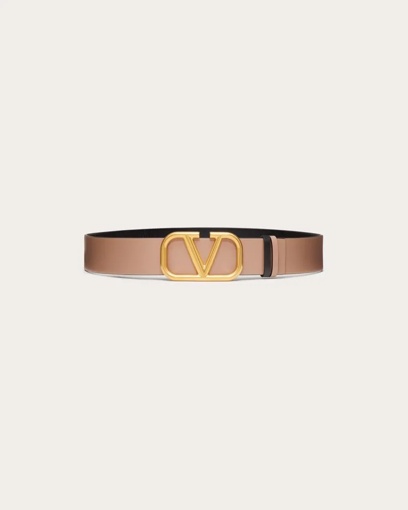 Valentino Garavani Wendegürtel Vlogo Signature Aus Glänzendem Kalbsleder, 40 Mm Frau SMOKEY BROWN/SCHWARZ Smokey