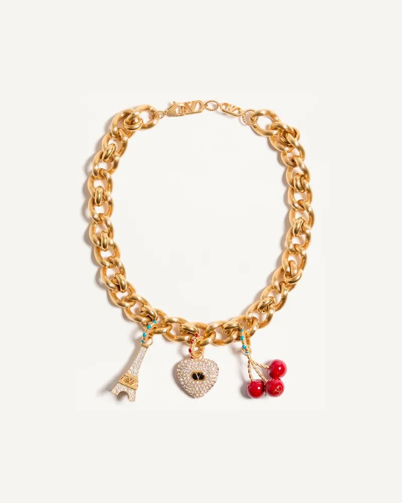 Valentino Garavani Chez Valentino Halskette Aus Metall, Emaille Und Swarovski® Kristallen Frau ANTIQUE BRASS Antique