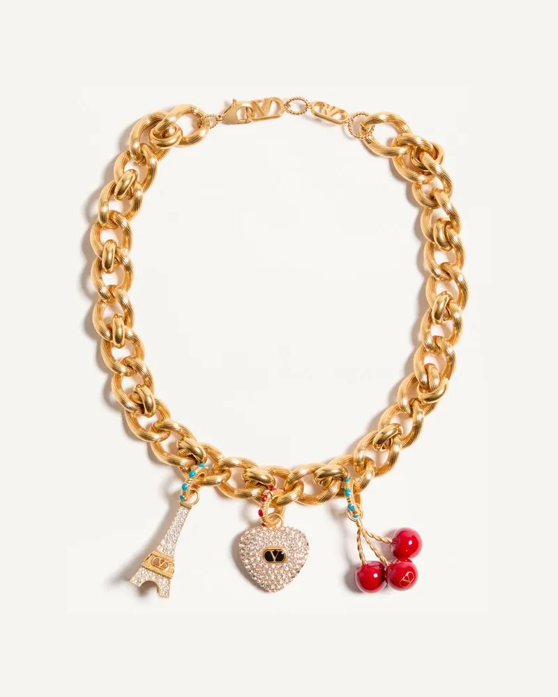 Valentino Garavani Chez Valentino Halskette Aus Metall, Emaille Und Swarovski® Kristallen Frau ANTIQUE BRASS Antique