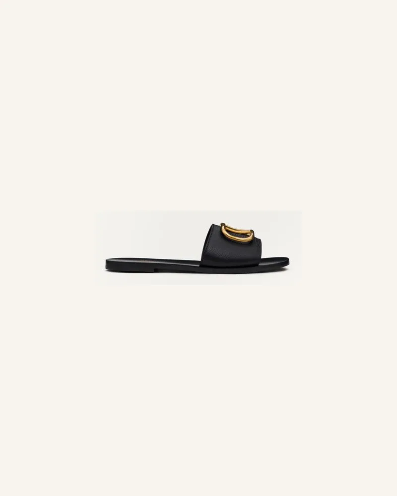 Valentino Garavani Slider-Sandalen Vlogo Signature Aus Gekörntem Rindsleder Mit Accessoire Frau SCHWARZ Schwarz