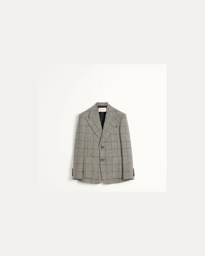 Valentino Garavani Einreihige Wolljacke Mit Karomuster Auf Hahnentritt Mann ELFENBEIN/SCHWARZ Elfenbein