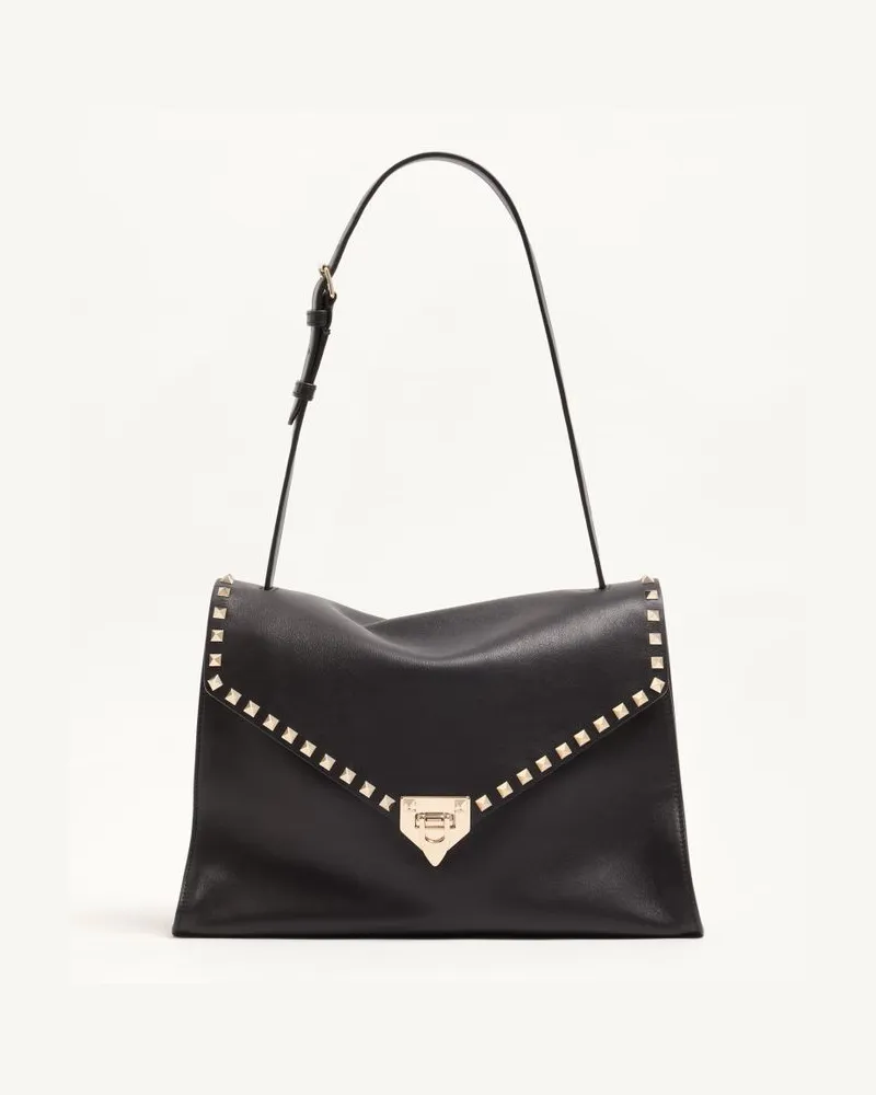 Valentino Garavani Mittelgroße Valentino Garavani Rockstud Maxxing Schultertasche aus weichem Kalbsleder Frau SCHWARZ Schwarz