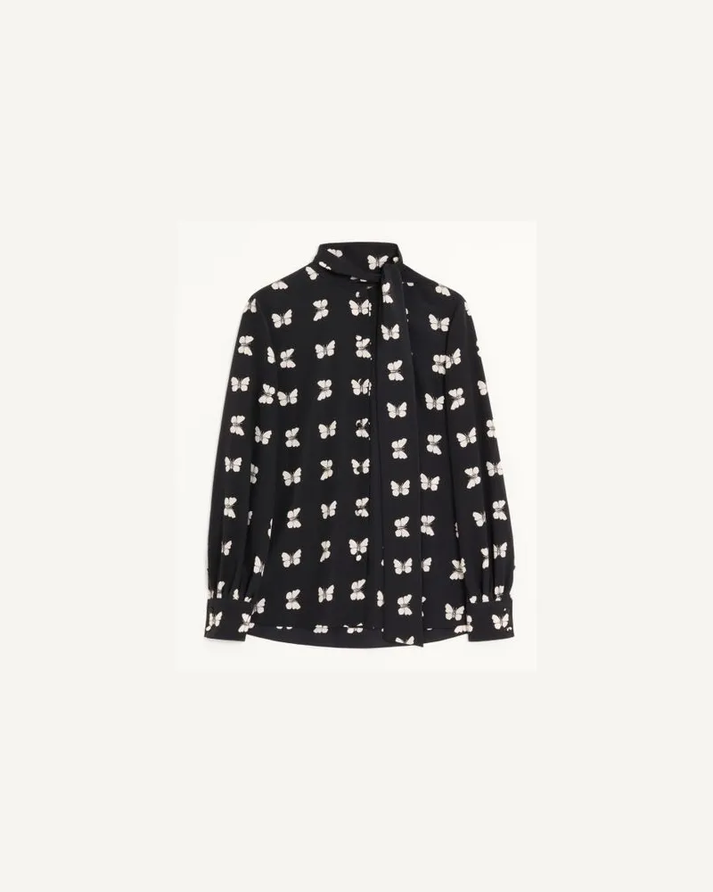 Valentino Garavani Valentino Hemd aus Crepe de Chine mit Butterflow-Print Frau SCHWARZ/VANILLE Schwarz