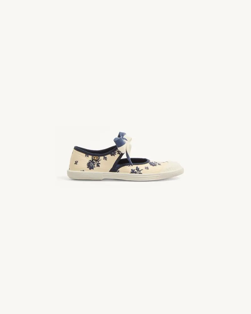 Valentino Garavani Bay By Bay Ballerina-Sneakers Aus Papier Floral Stoff Frau BUTTER/BLAU Butter