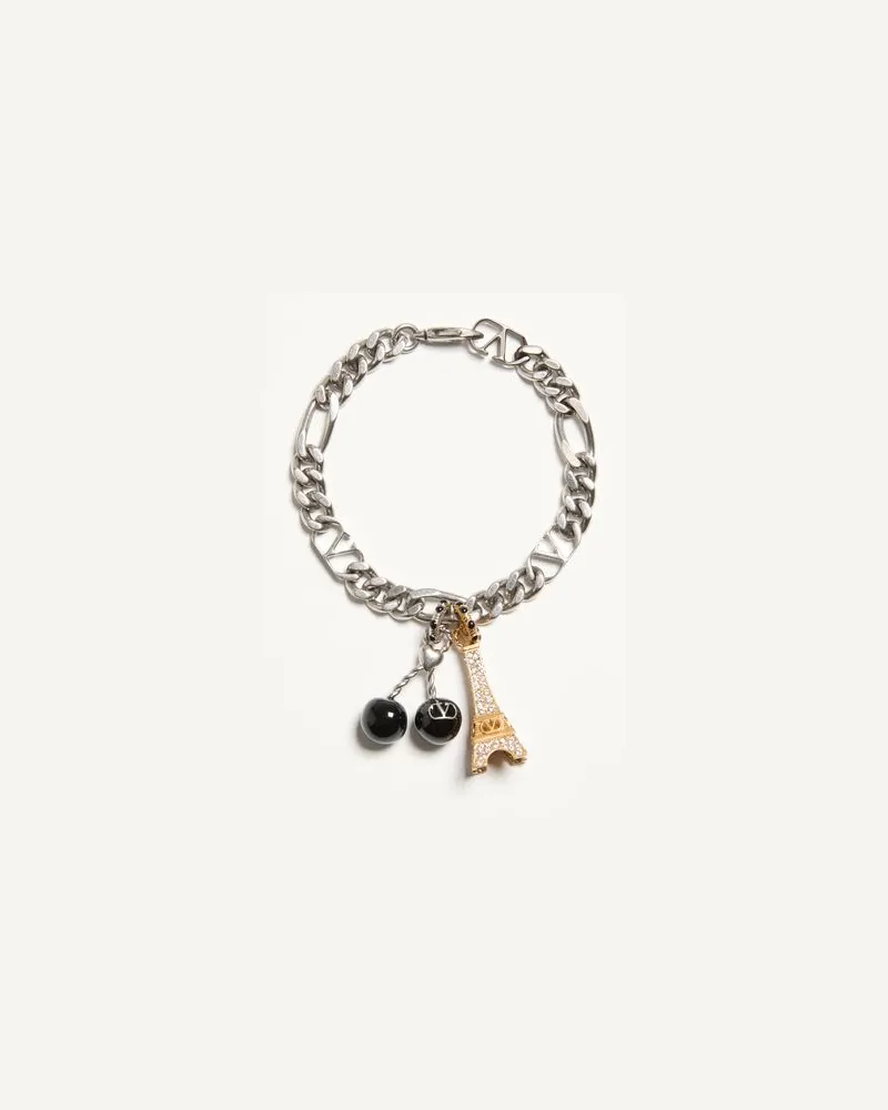 Valentino Garavani Valentino Garavani Chez Valentino Armband Aus Metall, Emaille Und Swarovski®-Kristallen Mann PALLADIUM Palladium