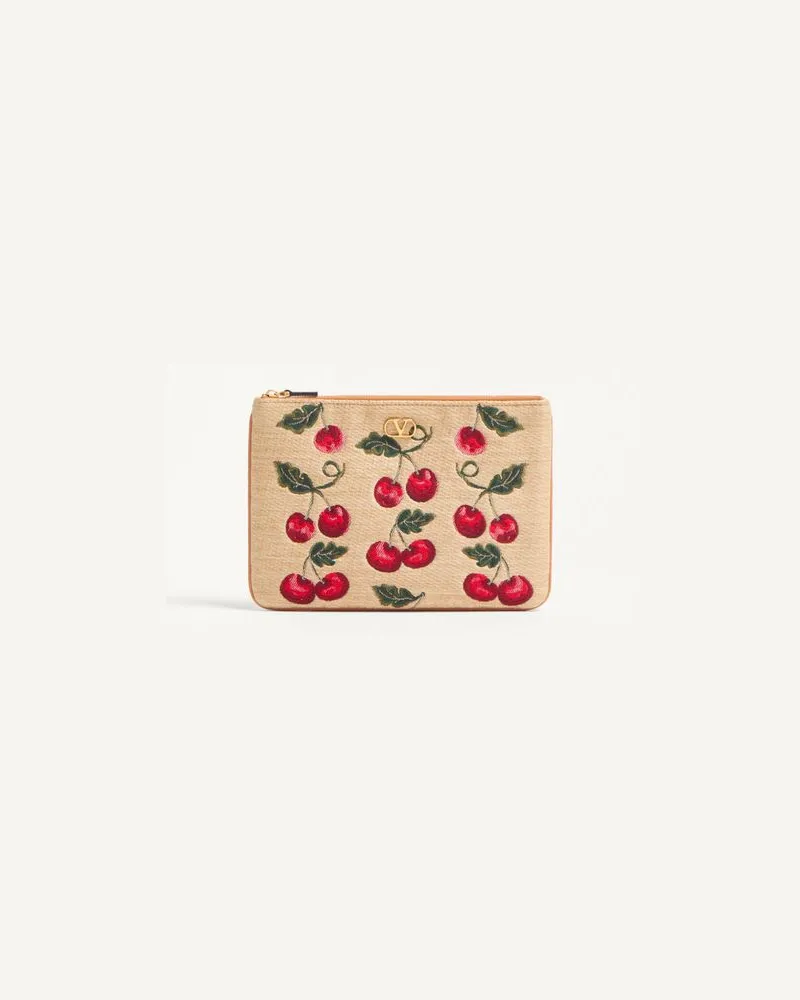 Valentino Garavani Vlogo Signature Clutch Aus Jacquard-Raffiabast Mit Cherryfic-Motiv Frau NATUR/ROT Natur