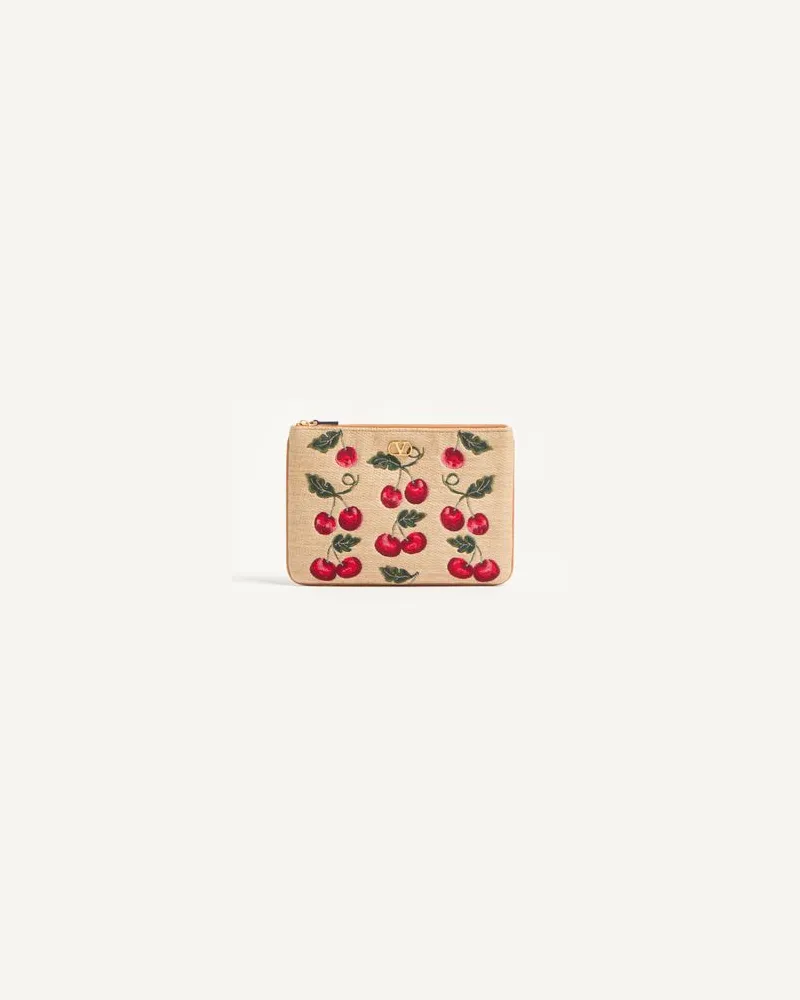 Valentino Garavani Vlogo Signature Clutch Aus Jacquard-Raffiabast Mit Cherryfic-Motiv Frau NATUR/ROT Natur