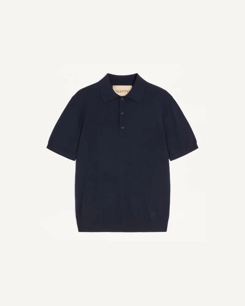 Valentino Garavani Valentino-Poloshirt Aus Wolle Mit VLogo-Stickerei Mann MARINEBLAU Marineblau