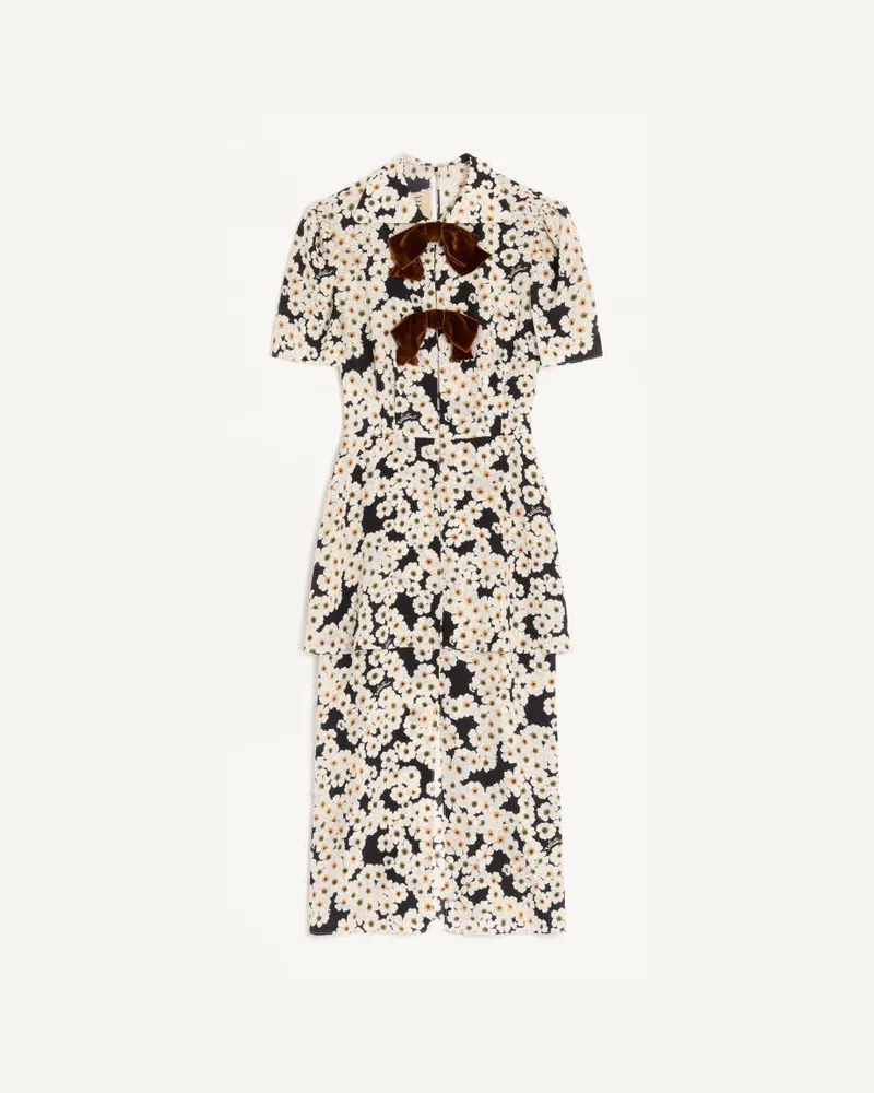 Valentino Garavani Midikleid aus Crêpe de Chine mit Apres L'Hiver Primula-Print Frau SCHWARZ/MEHRFARBIG Schwarz