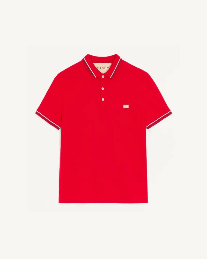 Valentino Garavani Poloshirt Aus Baumwoll-Piqué Mit VLogo Patch Mann ROT Rot