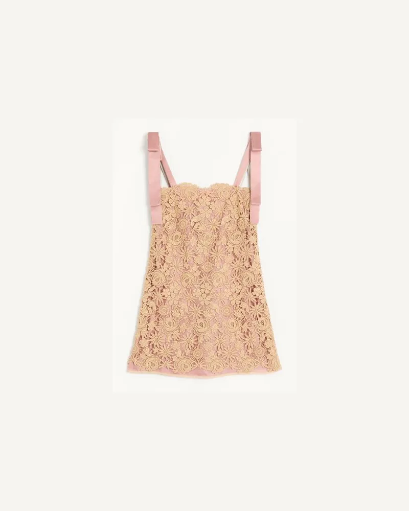 Valentino Garavani Kurzes Kleid aus Guipure mit Fleur A Jours Flower Mix-Muster Frau BEIGE Beige