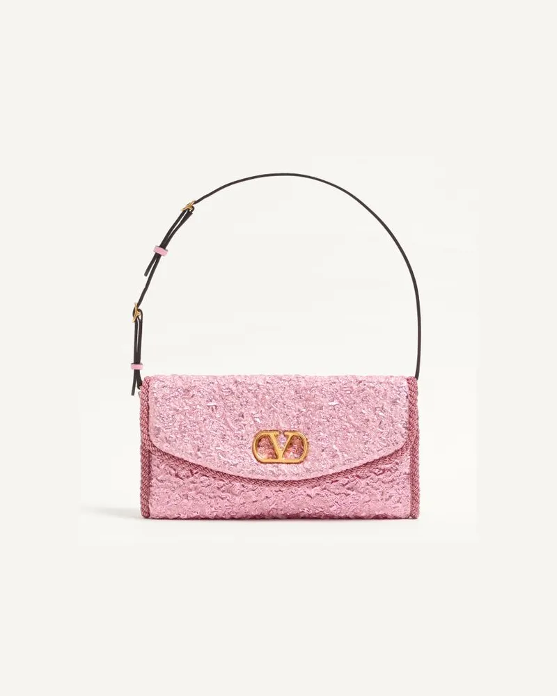 Valentino Garavani Valentino Garavani DeVain, Kleine Schultertasche Aus Cloqué-Jacquard-Stoff. Frau ROSA Rosa