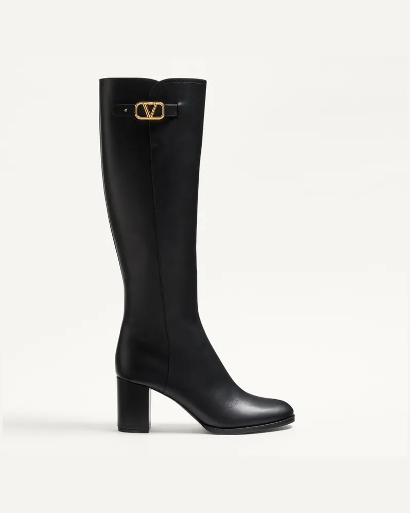 Valentino Garavani Vlogo Signature Boots Aus Kalbsleder, 70 Mm Frau SCHWARZ Schwarz