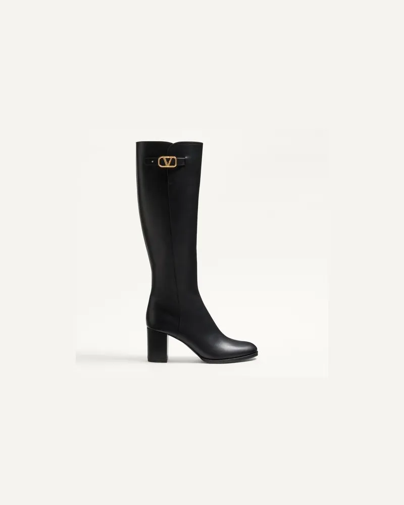 Valentino Garavani Vlogo Signature Boots Aus Kalbsleder, 70 Mm Frau SCHWARZ Schwarz