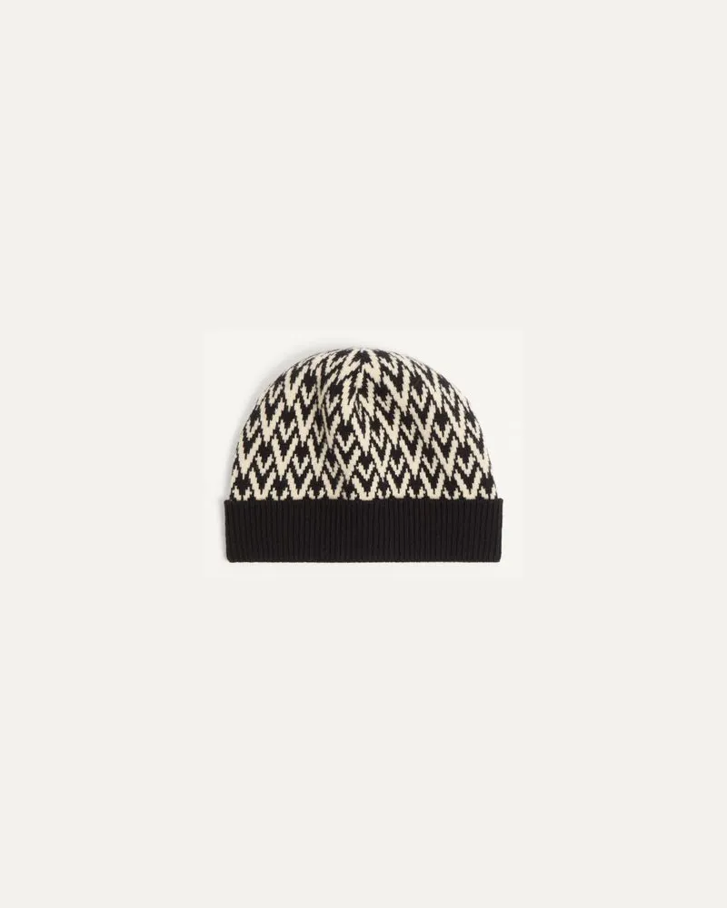Valentino Garavani Toute La V Signature Gestrickter Beanie Aus Wolle Mann SCHWARZ/CREME Schwarz