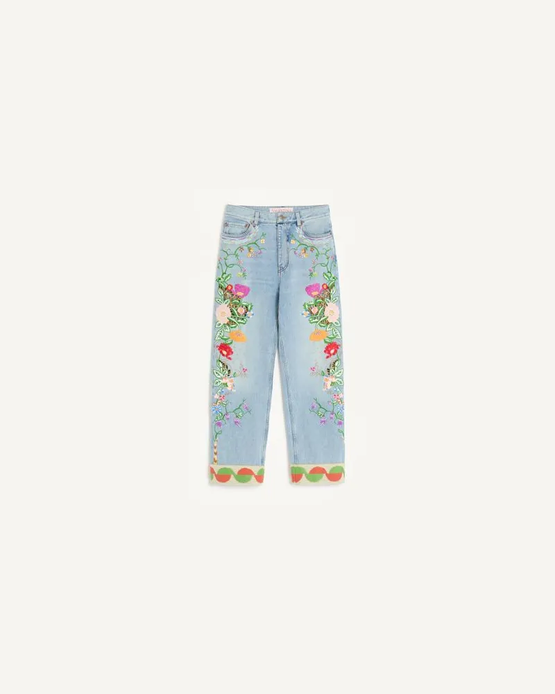 Valentino Garavani Bestickte Hose Aus Denim Frau DENIM/MULTICOLOR Denim