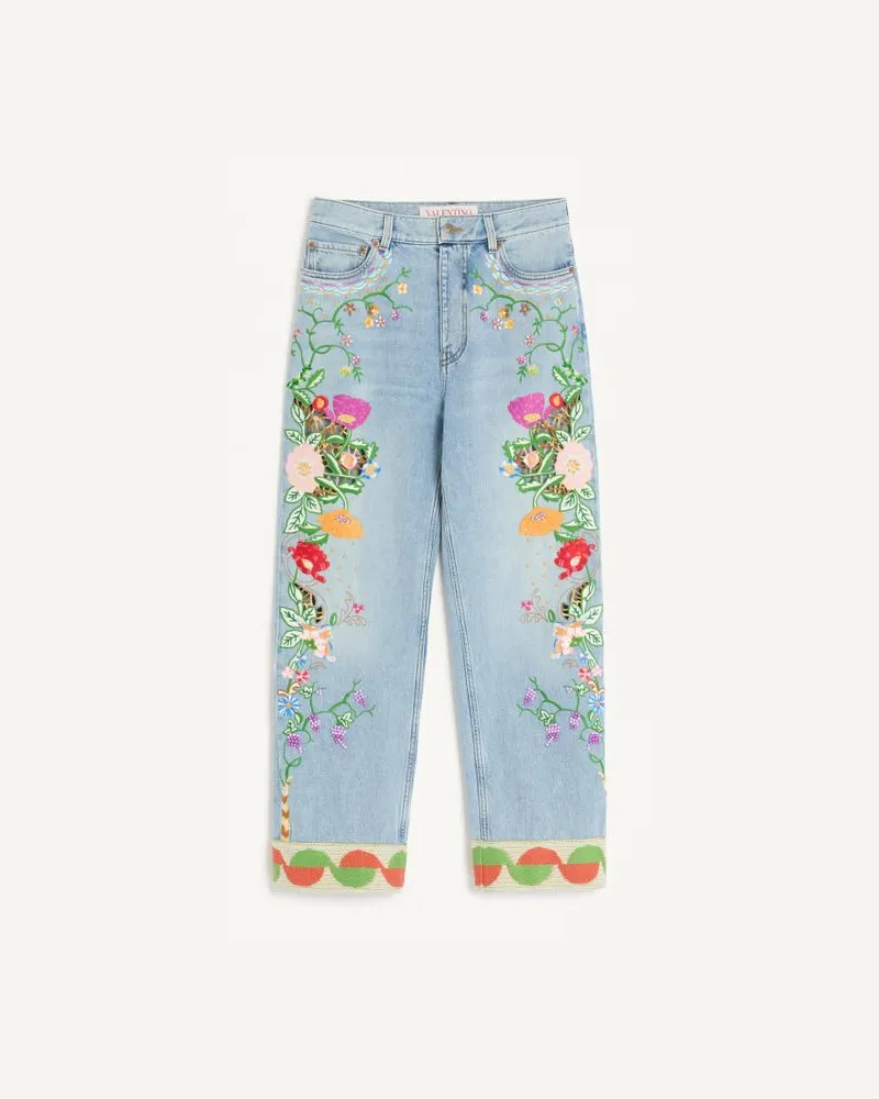 Valentino Garavani Bestickte Hose Aus Denim Frau DENIM/MULTICOLOR Denim