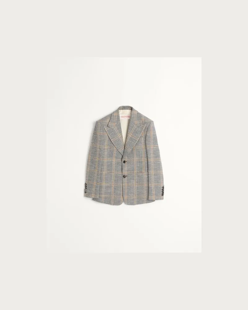 Valentino Garavani Einreihiges Jacket Aus Wollmischung Mit Karomuster Mann ELFENBEIN/KAMEL/SCHWARZ Elfenbein