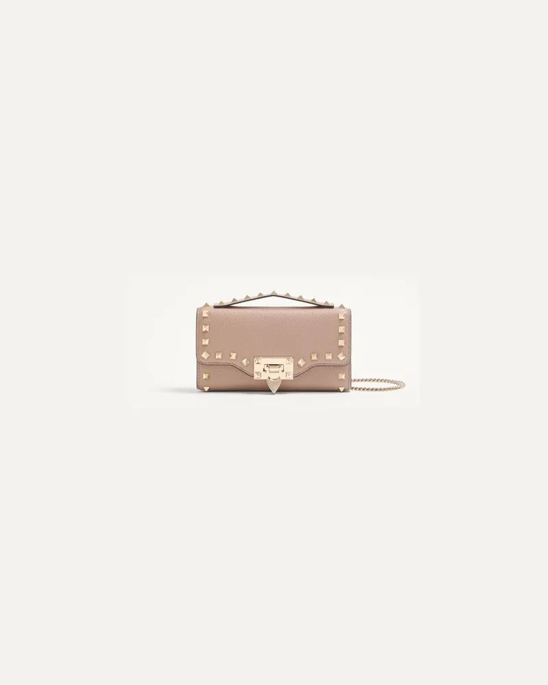 Valentino Garavani Portemonnaie Rockstud Aus Gekörntem Kalbsleder Mit Kettenriemen Frau POUDRE Poudre