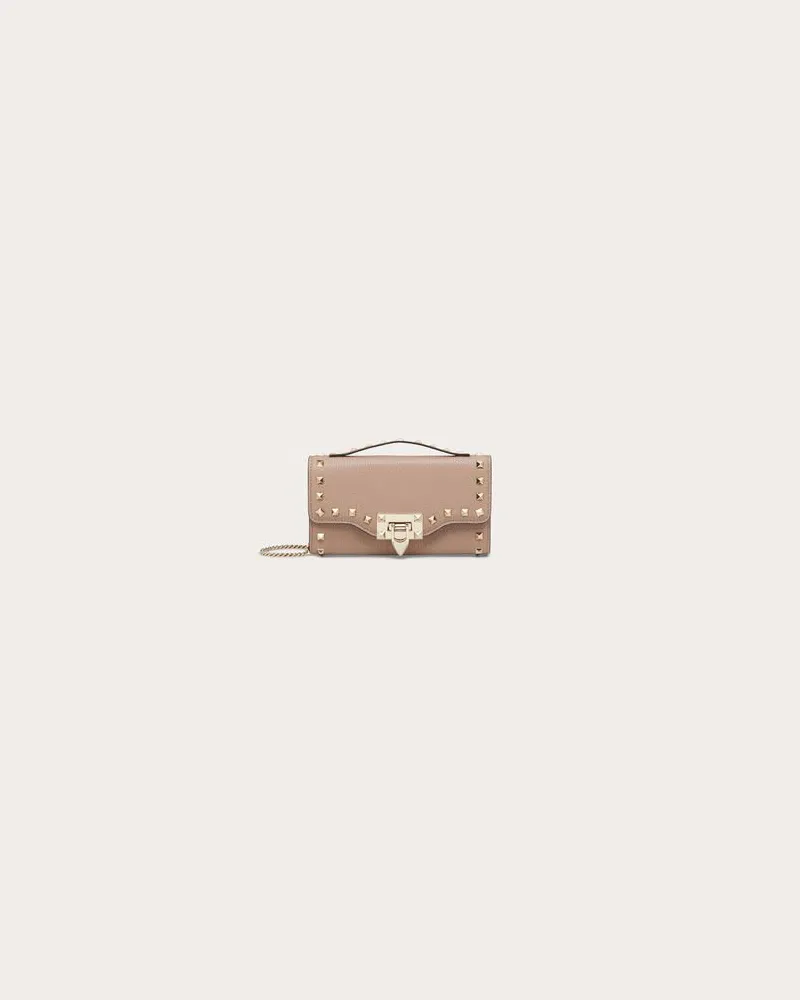 Valentino Garavani Portemonnaie Rockstud Aus Gekörntem Kalbsleder Mit Kettenriemen Frau POUDRE Poudre