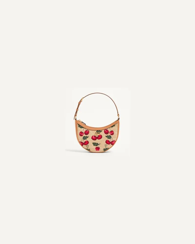 Valentino Garavani Vlogo Signature Mini Hobo Bag Aus Jacquard-Raffiabast Mit Cherryfic-Motiv Frau NATUR/ROT Natur