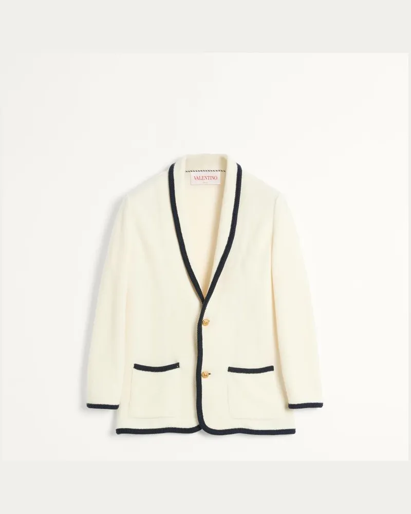 Valentino Garavani Einreihiges Jackett Aus Wolle Und Baumwolle Mit Torchon-Paspelierung Mann BUTTER/INDIGO Butter