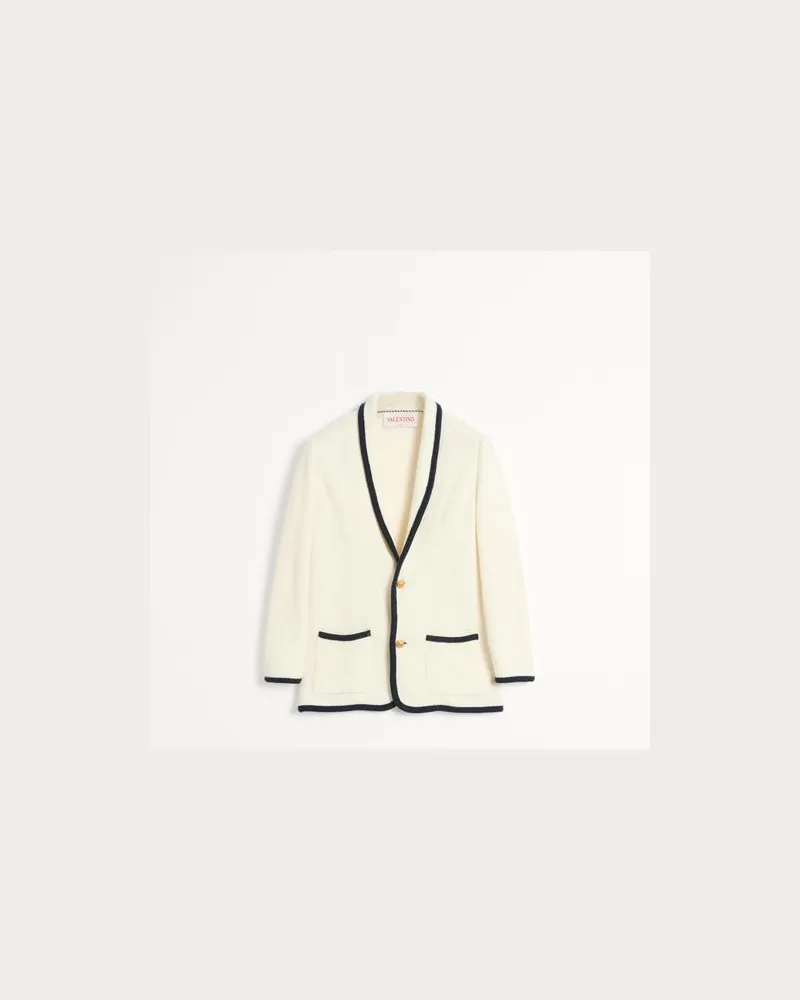 Valentino Garavani Einreihiges Jackett Aus Wolle Und Baumwolle Mit Torchon-Paspelierung Mann BUTTER/INDIGO Butter