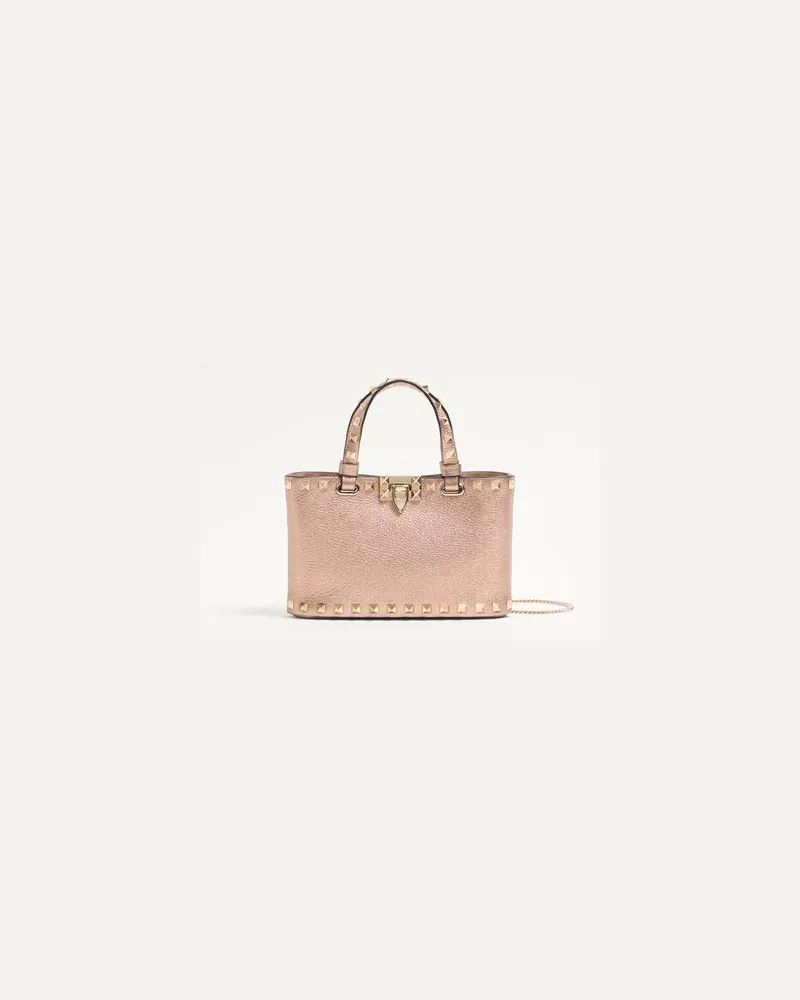 Valentino Garavani Rockstud Mini-Shopper aus laminiertem genarbtem Kalbsleder Frau ROSE CANNELLE Rose