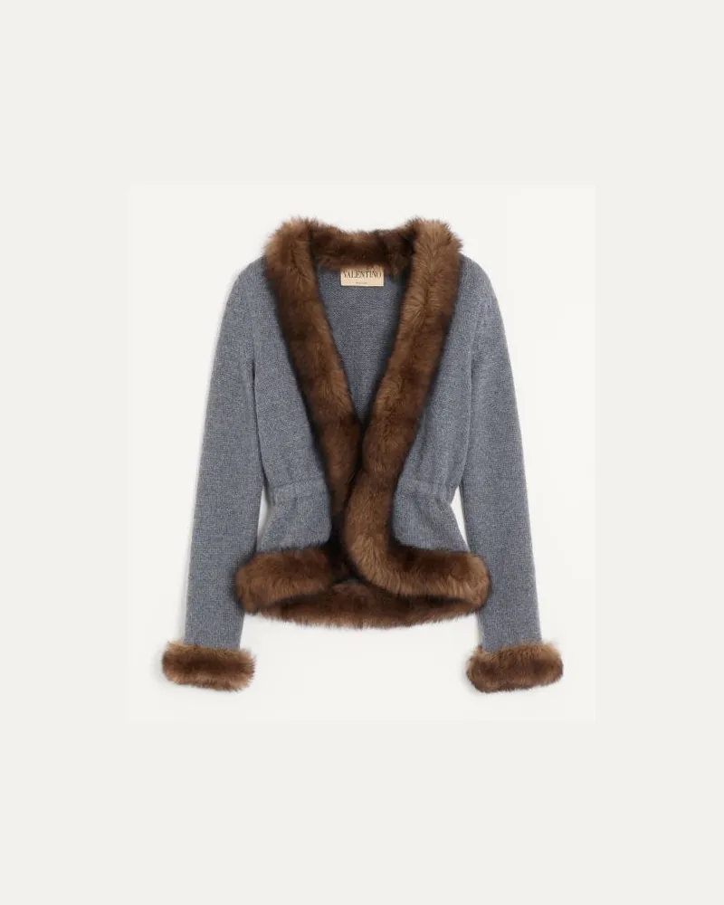 Valentino Garavani Kaschmirjacke mit Lammfellbesatz Frau GRAU Grau
