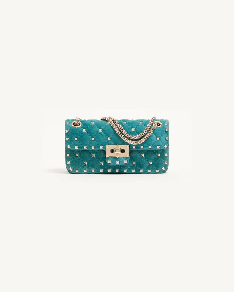 Valentino Garavani Valentino Garavani Rockstud Spike Kleine Schultertasche Aus Wildleder Frau AQUAMARIN Aquamarin