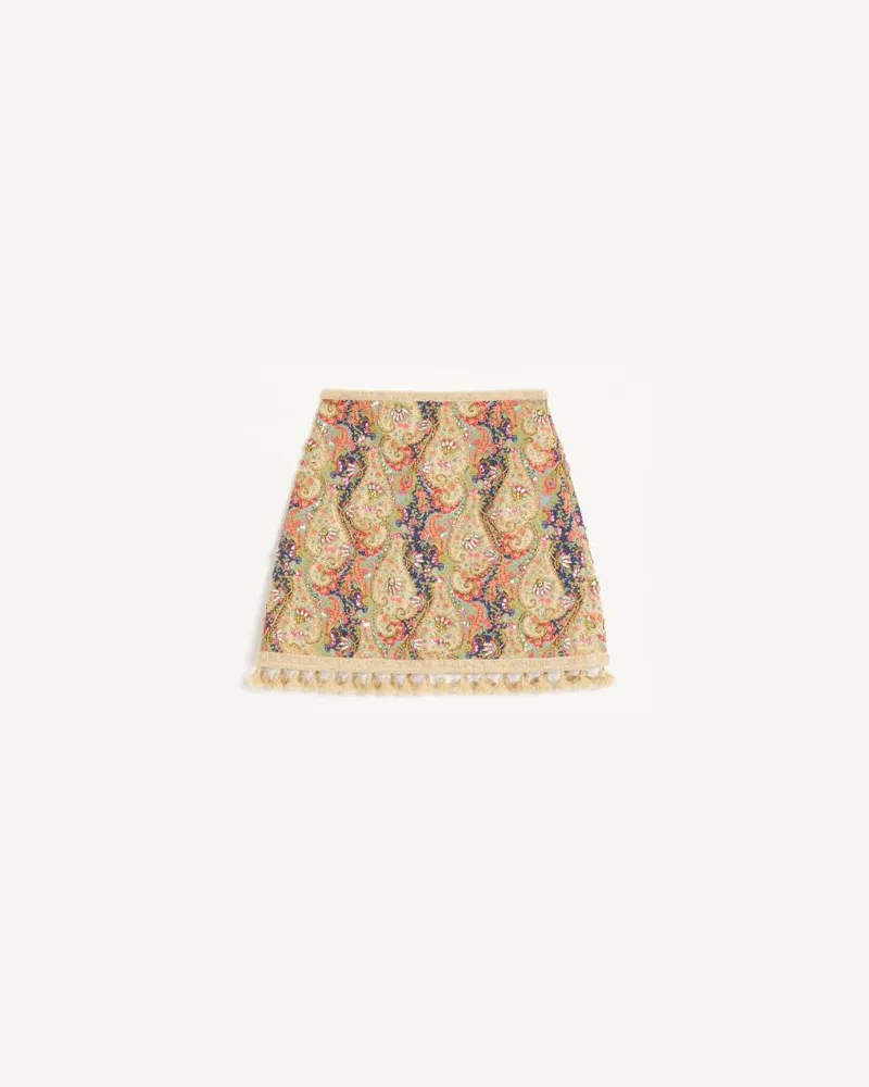Valentino Garavani Kurzer Bestickter Rock Aus Piquet Mit Paisley Voyage Imaginaire-Print Frau MULTICOLOR Multicolor
