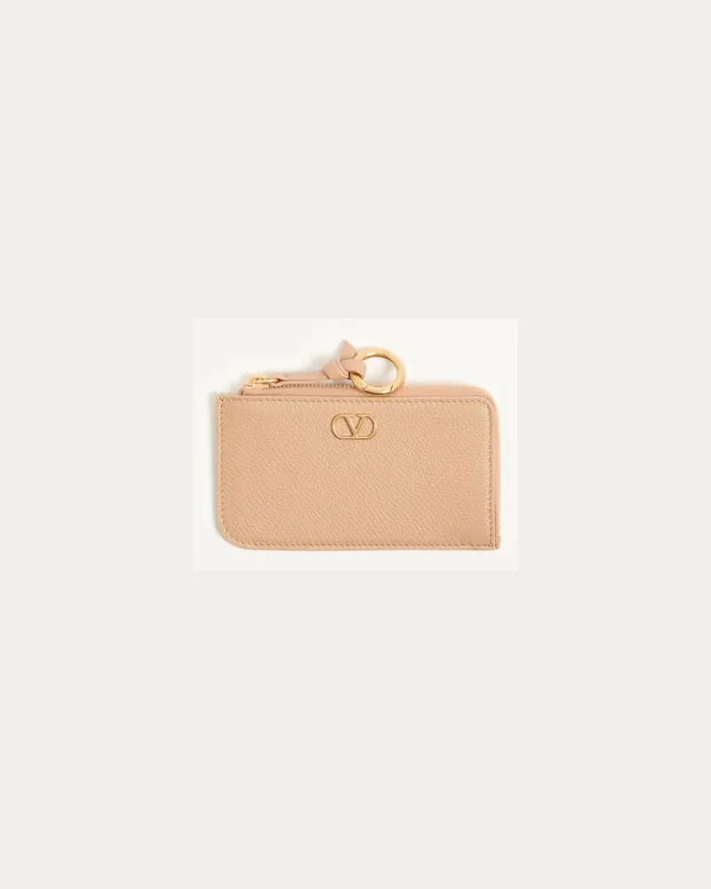 Valentino Garavani Valentino Garavani VLogo Signature Kartenetui mit Reißverschluss und Anhänger aus genarbtem Kalbsleder Frau ROSA Rosa