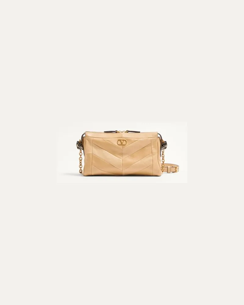Valentino Garavani Kleine Valentino Garavani Panthea Schultertasche aus Nappaleder mit Chevron-Muster Frau GOLD BEIGE Gold