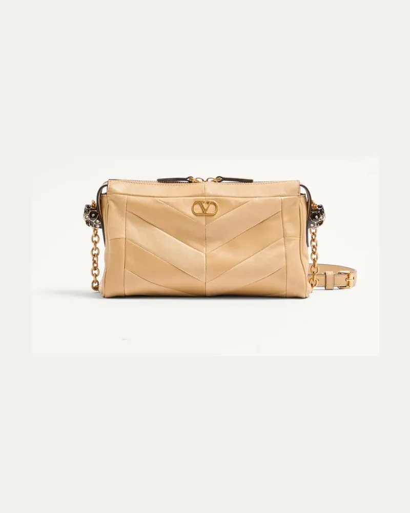 Valentino Garavani Kleine Valentino Garavani Panthea Schultertasche Aus Nappaleder Mit Chevron-Muster Frau GOLD BEIGE Gold