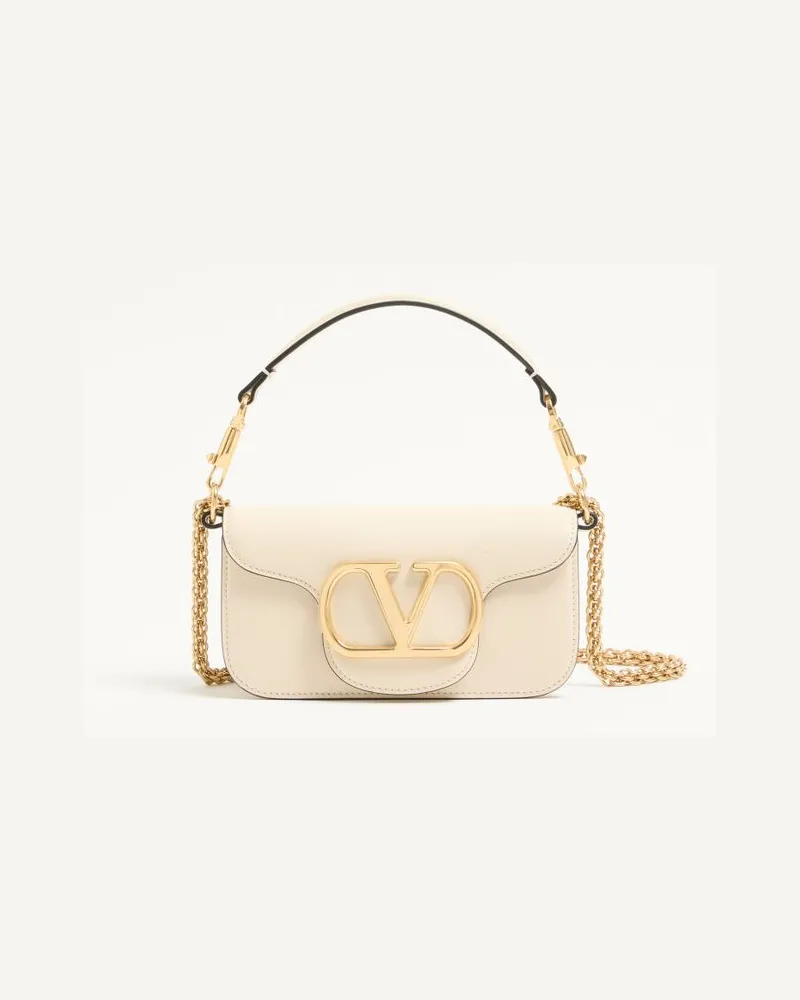 Valentino Garavani Kleine Schultertasche Valentino Garavani Locò Aus Kalbsleder Frau LIGHT IVORY Light