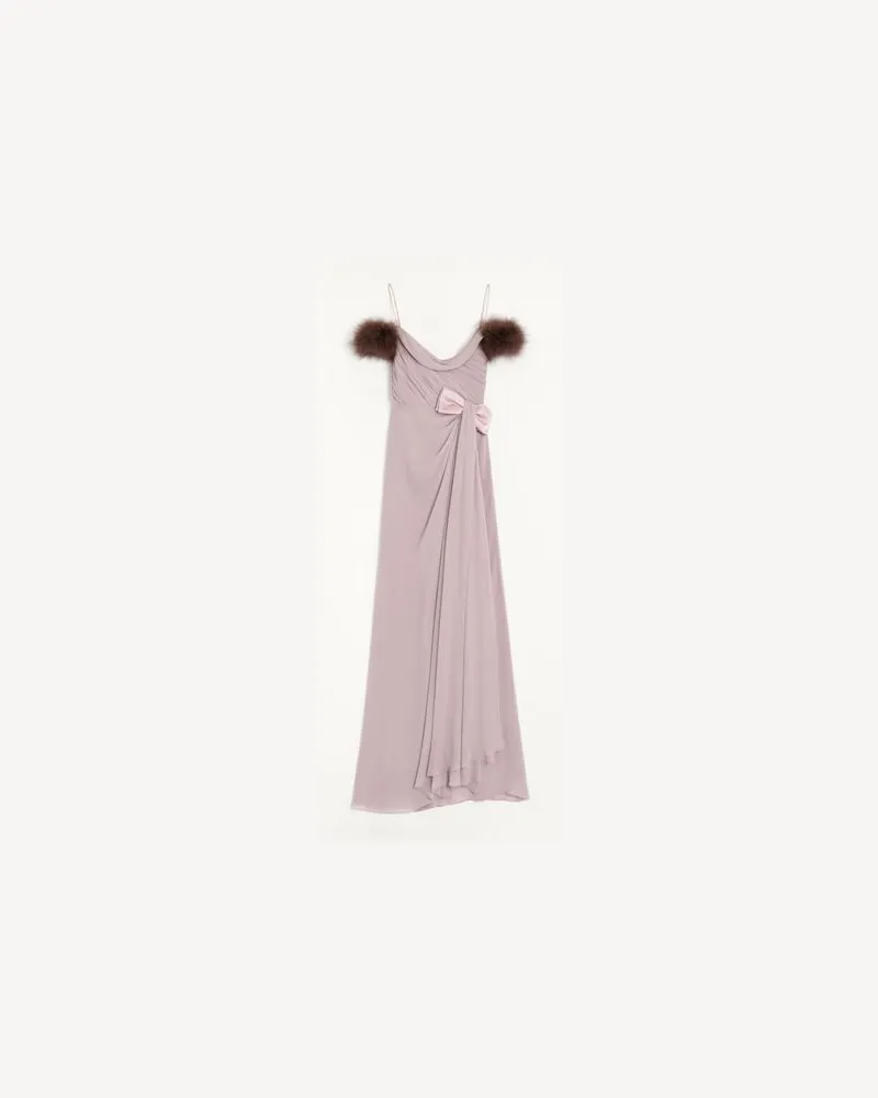 Valentino Garavani Langes Kleid aus Light Georgette mit Federn Frau LILA Lila