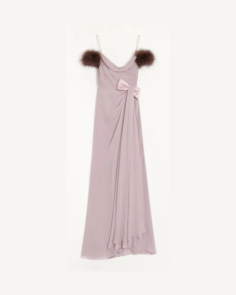 Valentino Garavani Langes Kleid aus Light Georgette mit Federn Frau LILA Lila