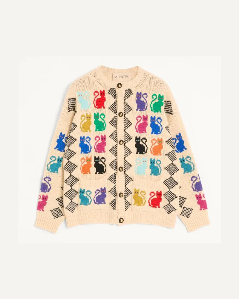 Valentino Garavani Valentino Cardigan aus Wolle mit Le Chat De La Maison Jacquardmuster Mann MULTICOLOR Multicolor