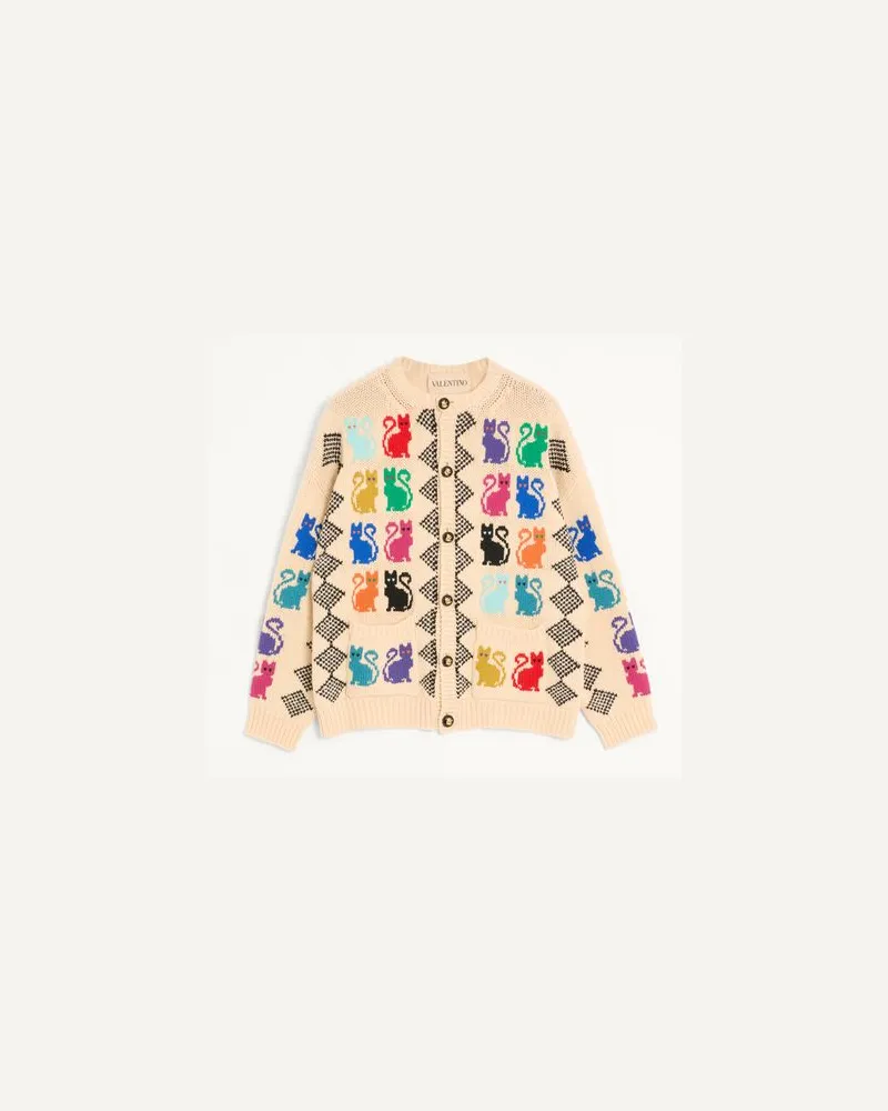 Valentino Garavani Valentino Cardigan aus Wolle mit Le Chat De La Maison Jacquardmuster Mann MULTICOLOR Multicolor