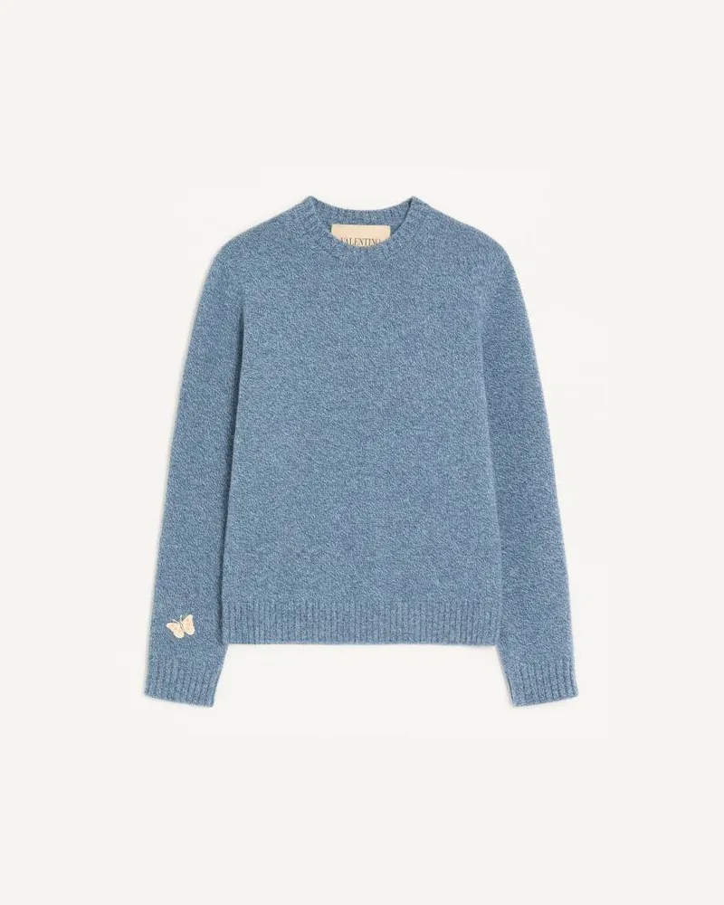 Valentino Garavani Valentino Wollpullover mit aufgesticktem Schmetterlingspatch Mann TAUBENBLAU Taubenblau