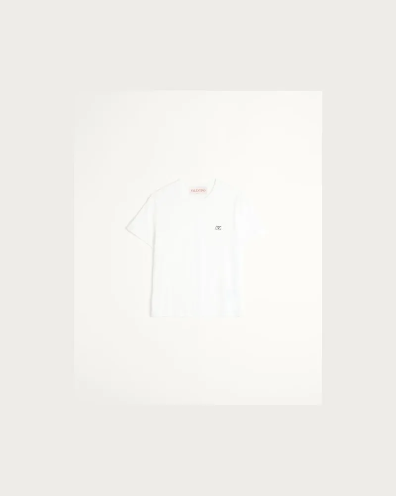 Valentino Garavani T-Shirt Aus Baumwolle Mit Vlogo Patch Mann ELFENBEIN Elfenbein