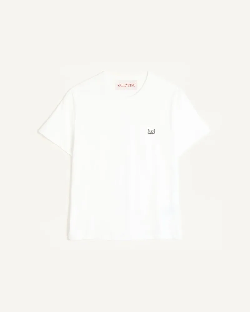 Valentino Garavani T-Shirt Aus Baumwolle Mit Vlogo Patch Mann ELFENBEIN Elfenbein