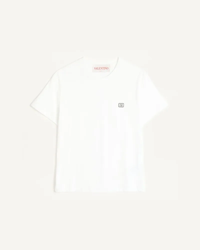 Valentino Garavani T-Shirt Aus Baumwolle Mit VLogo Patch Mann ELFENBEIN Elfenbein