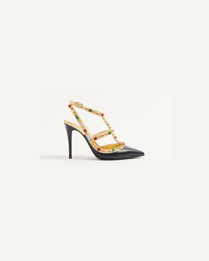Valentino Garavani Rockstud Pumps Aus Kalbsleder Mit Cabochon Und Kristallen 100 Mm Frau SCHWARZ/ANTIQUES MESSING Schwarz