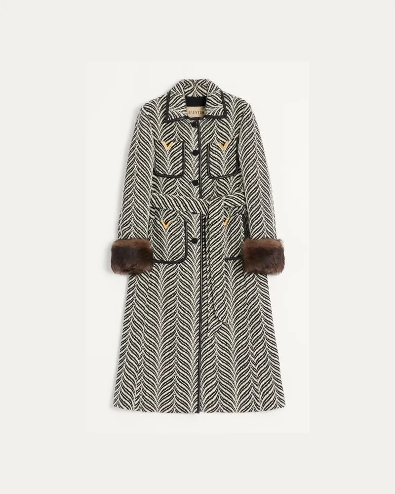 Valentino Garavani Mantel Aus Wollstoff Mit Fauve Eclat Animal Print Frau BUTTER/SCHWARZ Butter